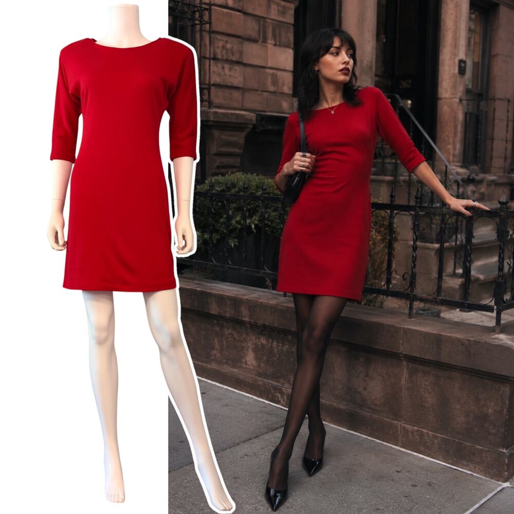 Vtg 80s Joni Blair Red Knit Mini Dress Size Medium Minimalist Retro Cocktail